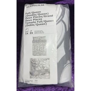 IKEA Klanglilja Duvet Set Full/Queen Floral White Grey Reversible 202.304.01